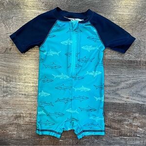 Old Navy Half Zip Baby Boy Romper Shark Swimsuit Size 6-12 Months